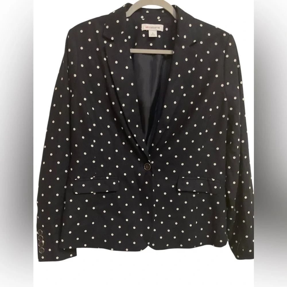 Liz Claiborne Navy Polka Dot Blazer Linen Blend Size 4